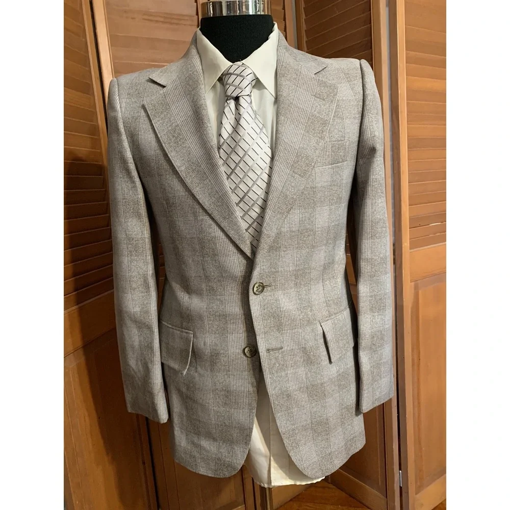 Vtg 70s JCPenney Contemporary Classics Gray Red Blue Plaid Sports Coat 40R